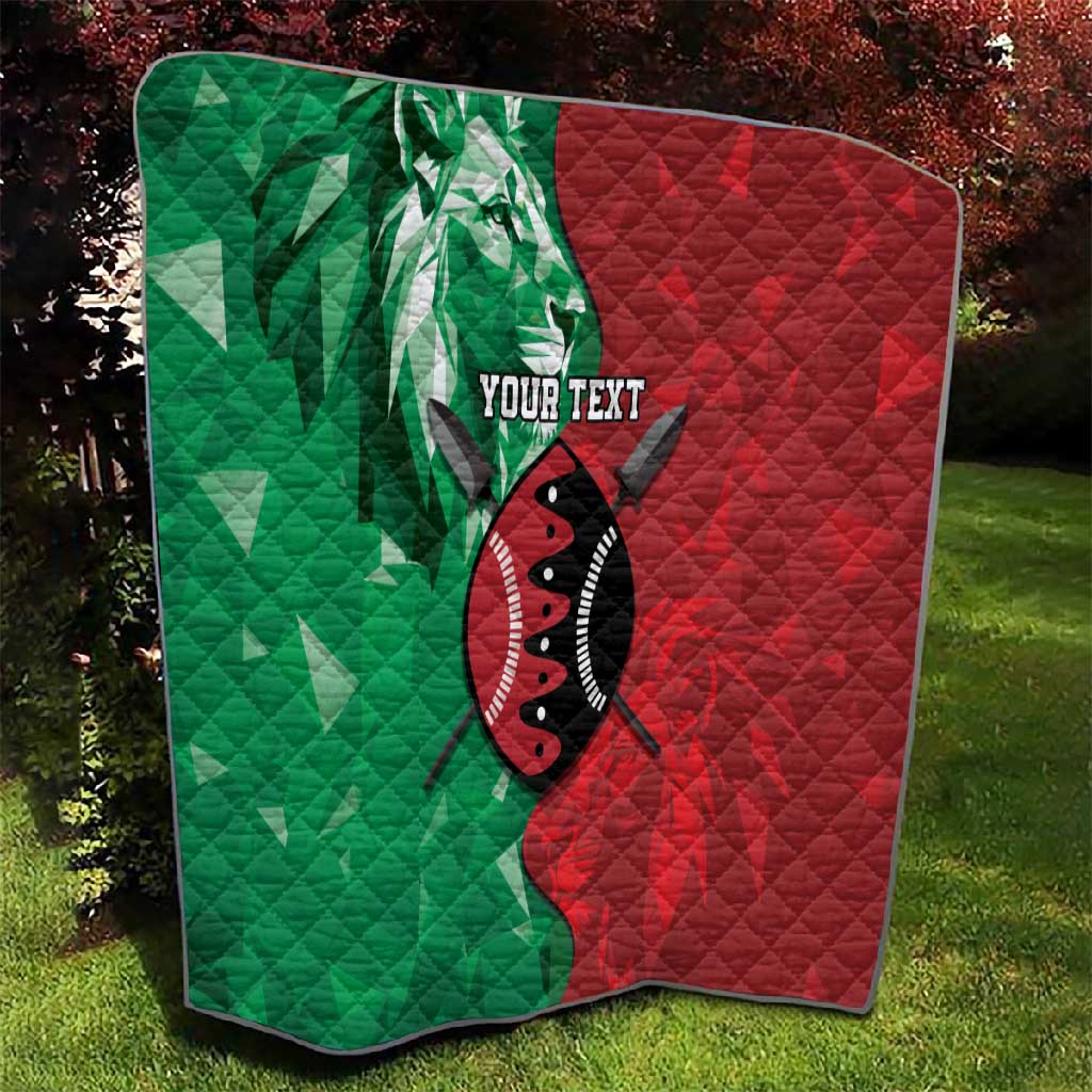 Personalized Kenya Maasai Shield Quilt Green Red Kenyan Lion Half Style LT9