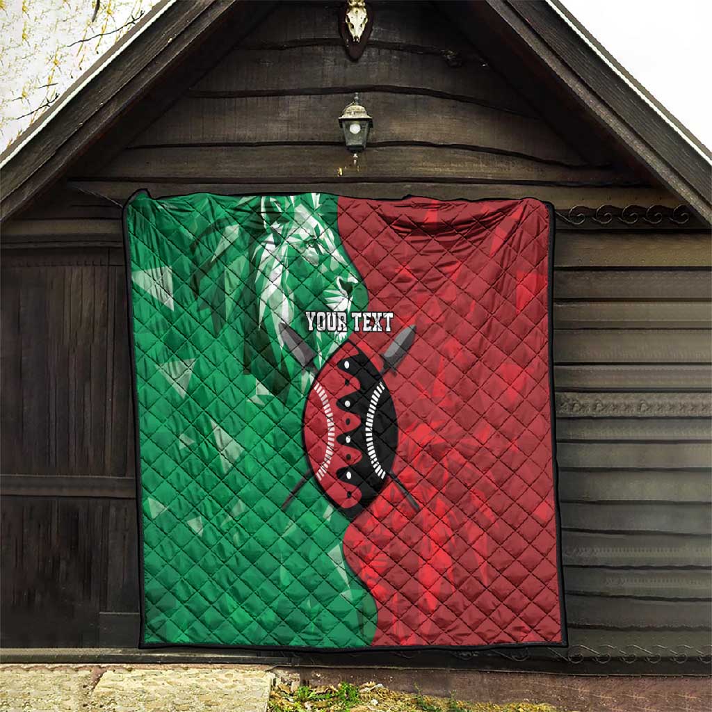 Personalized Kenya Maasai Shield Quilt Green Red Kenyan Lion Half Style LT9