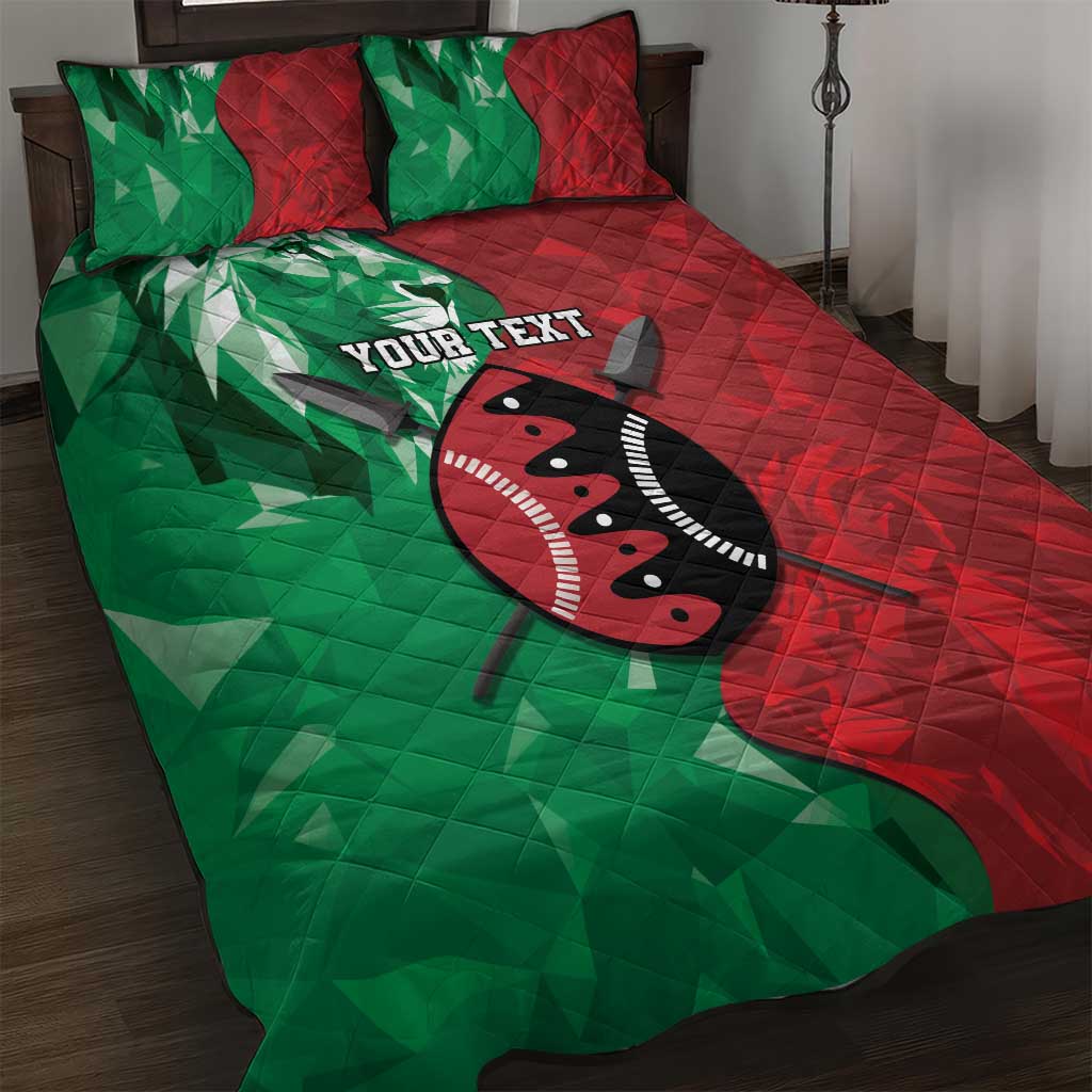 Personalized Kenya Maasai Shield Quilt Bed Set Green Red Kenyan Lion Half Style LT9