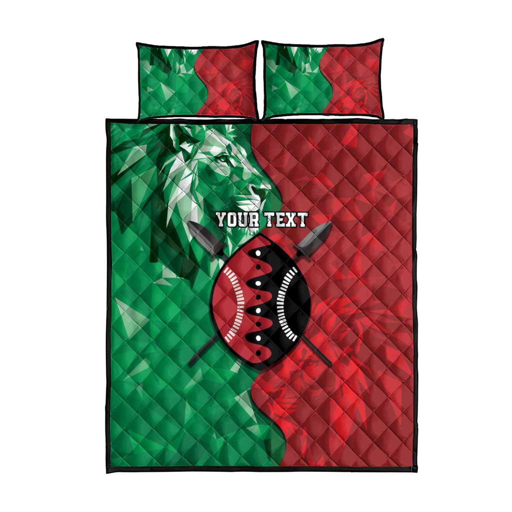 Personalized Kenya Maasai Shield Quilt Bed Set Green Red Kenyan Lion Half Style LT9