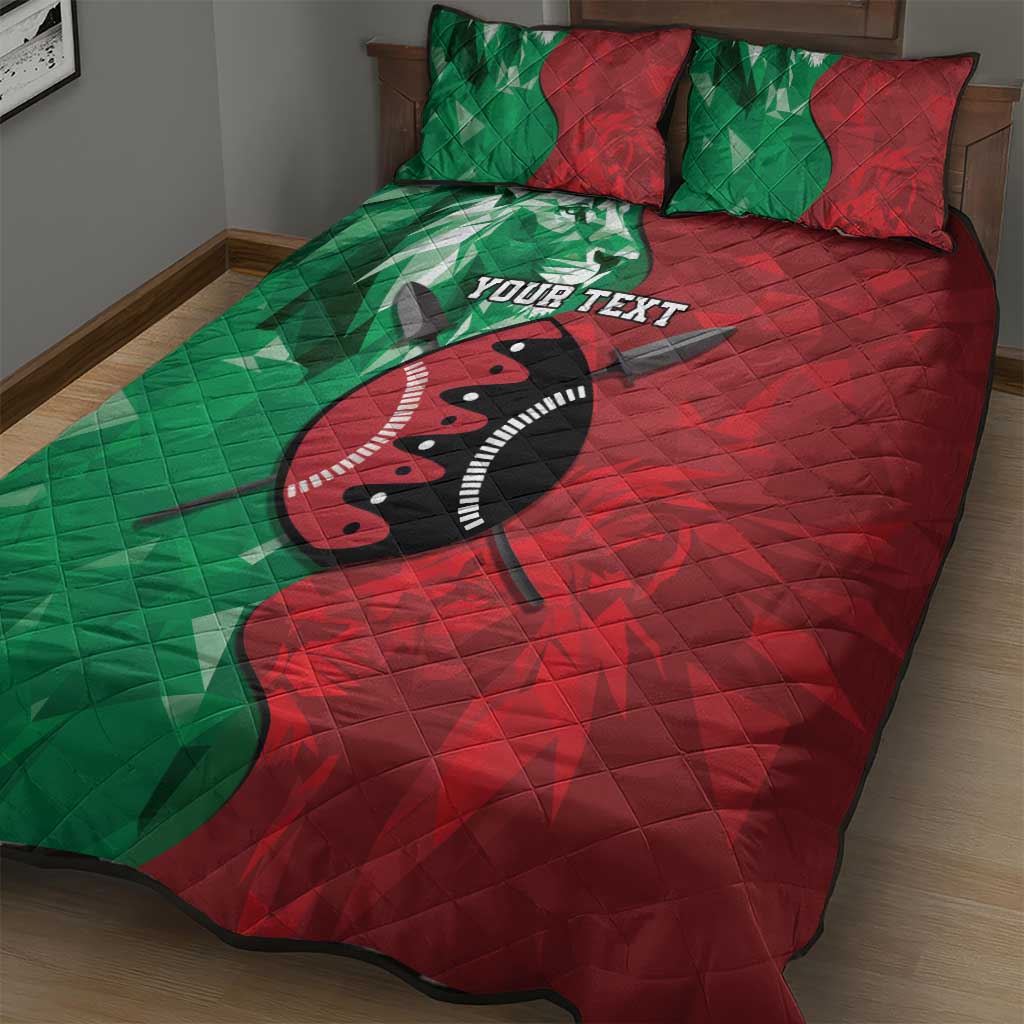 Personalized Kenya Maasai Shield Quilt Bed Set Green Red Kenyan Lion Half Style LT9