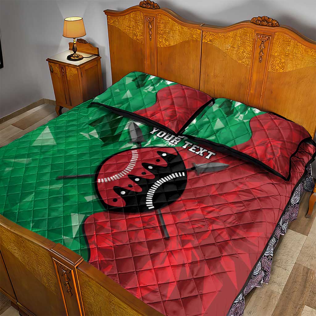 Personalized Kenya Maasai Shield Quilt Bed Set Green Red Kenyan Lion Half Style LT9