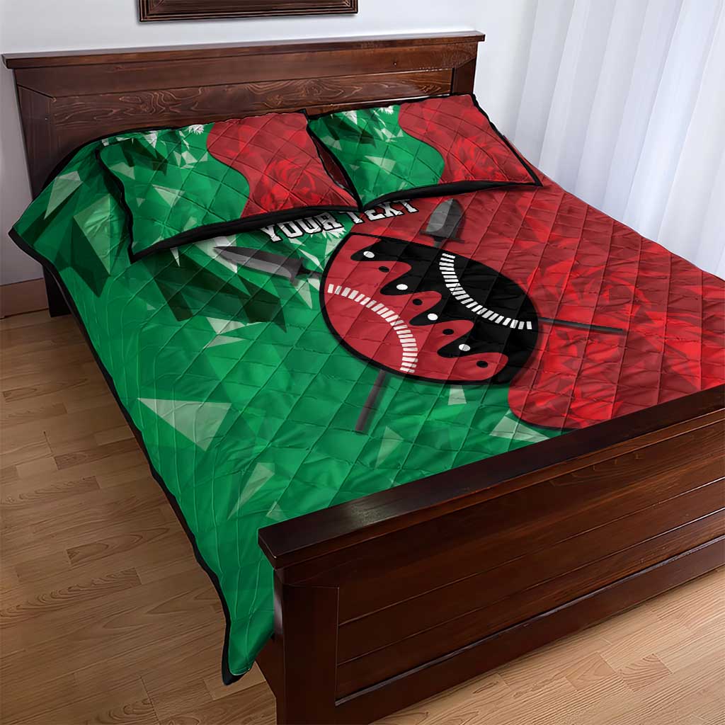 Personalized Kenya Maasai Shield Quilt Bed Set Green Red Kenyan Lion Half Style LT9