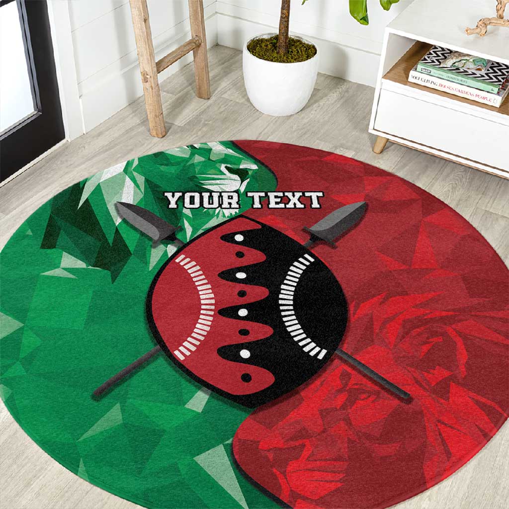 Personalized Kenya Maasai Shield Round Carpet Green Red Kenyan Lion Half Style LT9