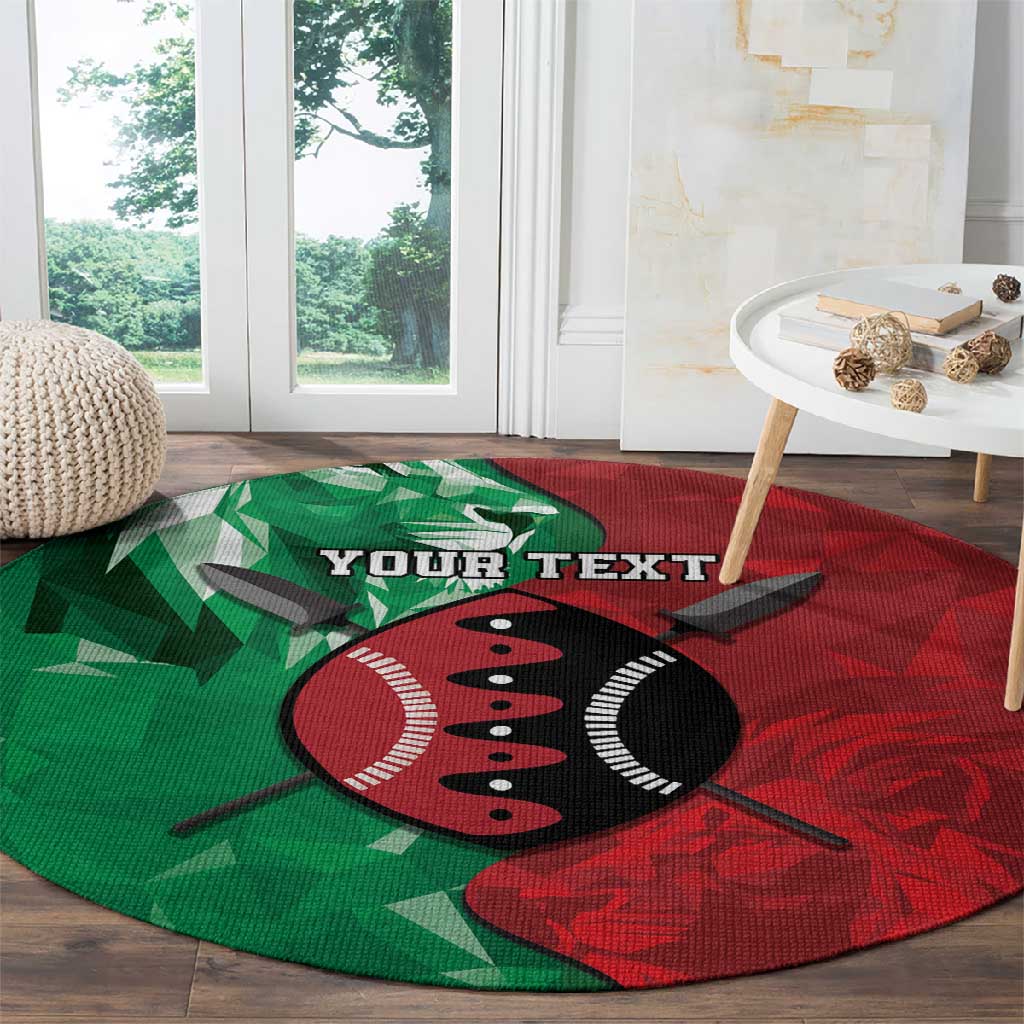 Personalized Kenya Maasai Shield Round Carpet Green Red Kenyan Lion Half Style LT9