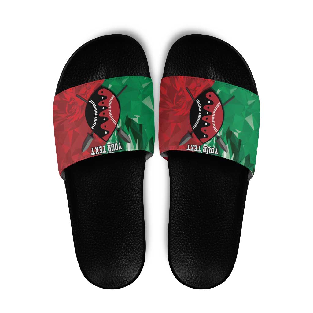 Personalized Kenya Maasai Shield Slide Sandals Green Red Kenyan Lion Half Style LT9