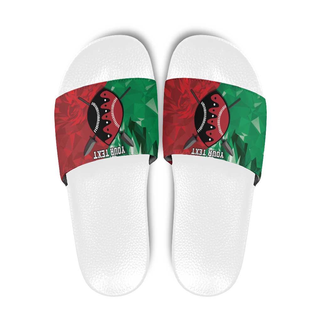 Personalized Kenya Maasai Shield Slide Sandals Green Red Kenyan Lion Half Style LT9