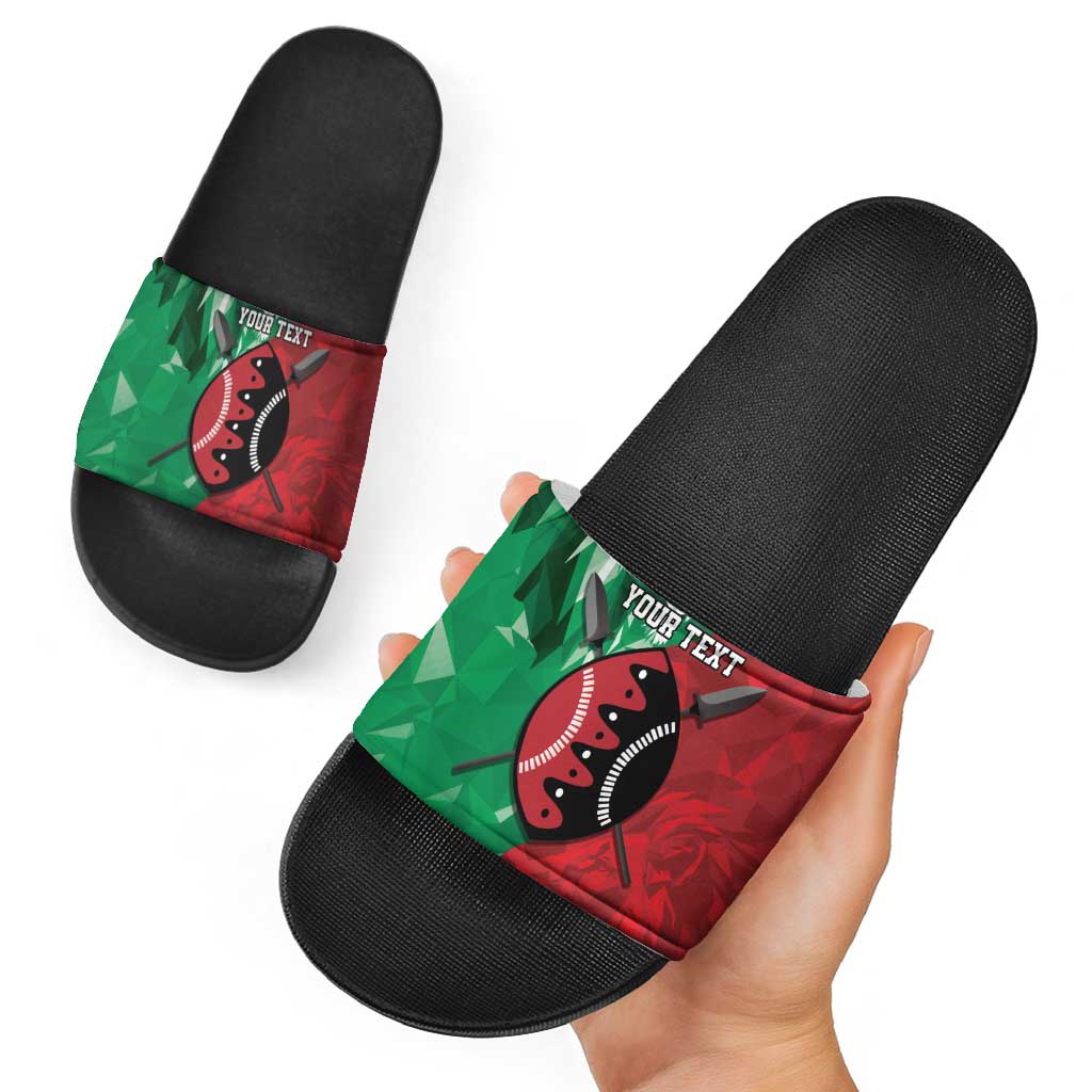 Personalized Kenya Maasai Shield Slide Sandals Green Red Kenyan Lion Half Style LT9