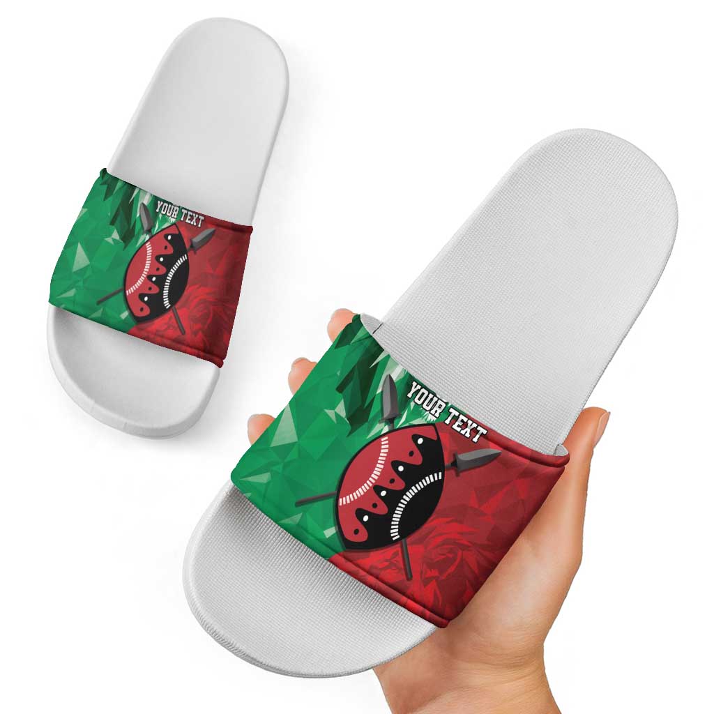 Personalized Kenya Maasai Shield Slide Sandals Green Red Kenyan Lion Half Style LT9