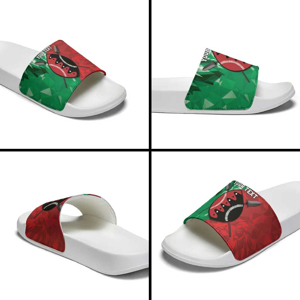 Personalized Kenya Maasai Shield Slide Sandals Green Red Kenyan Lion Half Style LT9
