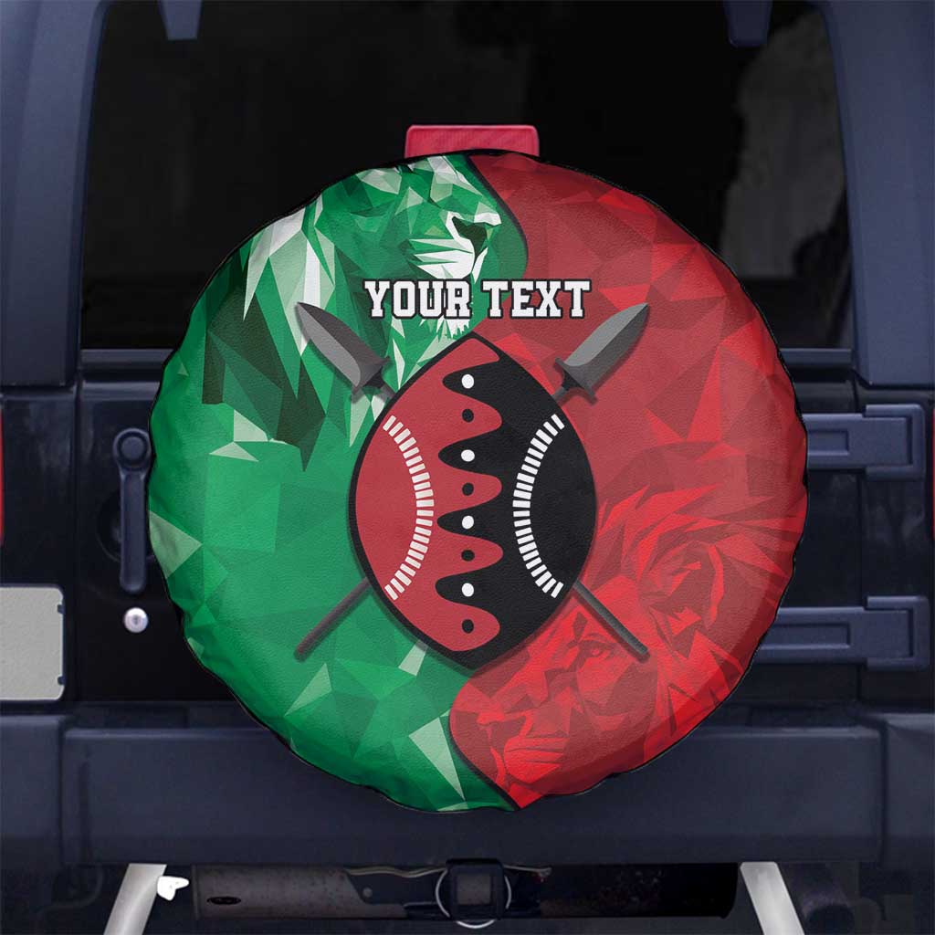 Personalized Kenya Maasai Shield Spare Tire Cover Green Red Kenyan Lion Half Style LT9