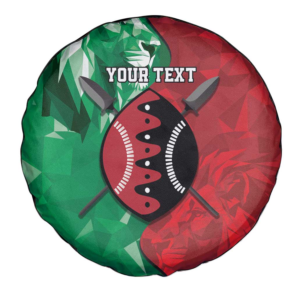 Personalized Kenya Maasai Shield Spare Tire Cover Green Red Kenyan Lion Half Style LT9