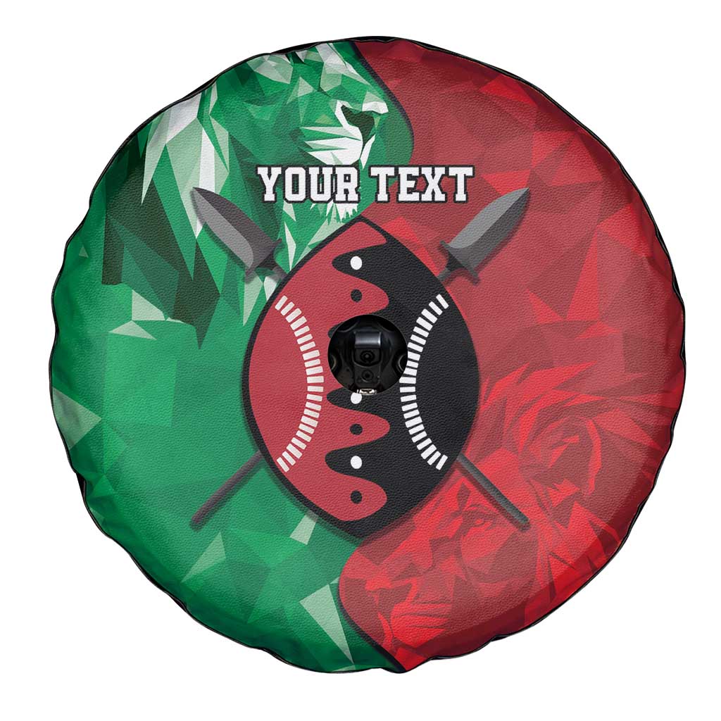 Personalized Kenya Maasai Shield Spare Tire Cover Green Red Kenyan Lion Half Style LT9