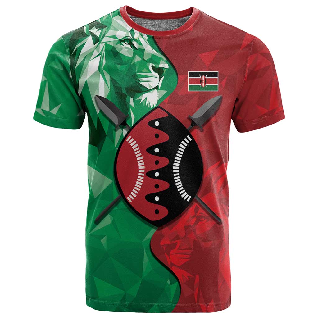 Personalized Kenya Maasai Shield T shirt Green Red Kenyan Lion Half Style LT9