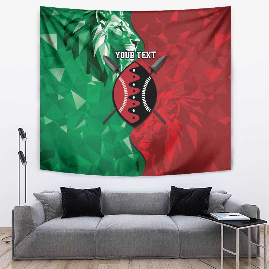 Personalized Kenya Maasai Shield Tapestry Green Red Kenyan Lion Half Style LT9