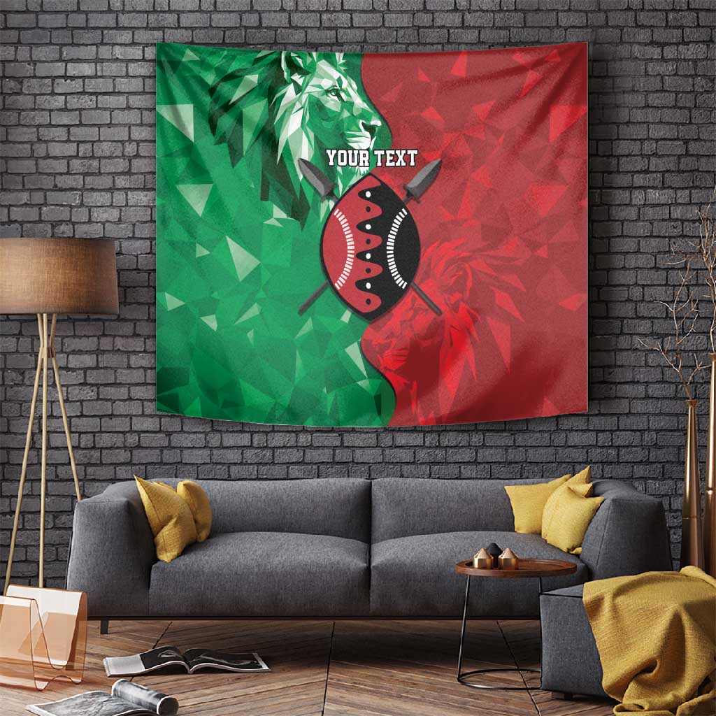 Personalized Kenya Maasai Shield Tapestry Green Red Kenyan Lion Half Style LT9