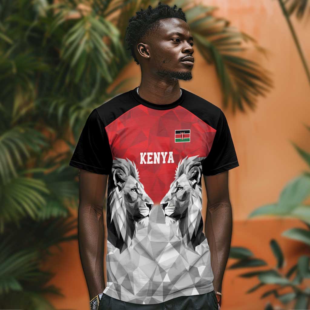 Custom Rugby Africa Kenya T shirt Red Kenyan 22-23 Motif LT9