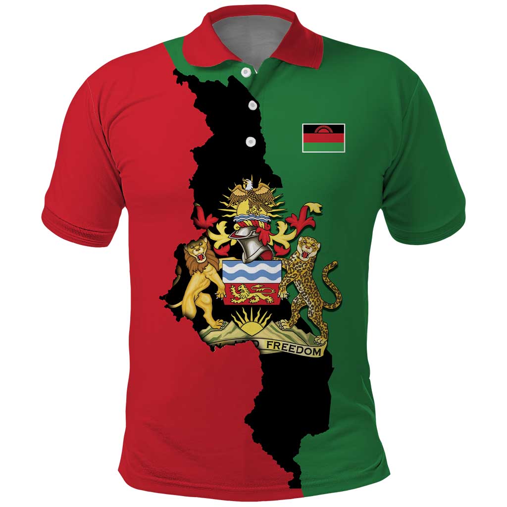 Malawi Flag Map Polo Shirt Simple Malawi Emblem Coat of Arms LT9