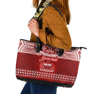 Personalised Toa Samoa Christmas Leather Tote Bag Samoa Siva Tau Manuia Le Kerisimasi Red Vibe LT9