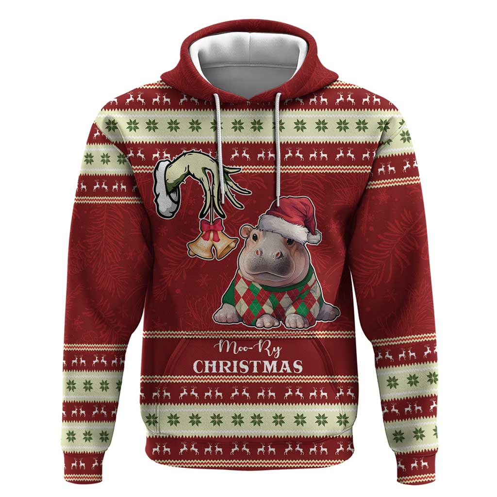 Moo Deng Moo-Ry Christmas Hoodie Santa Baby Pygmy Hippo LT9