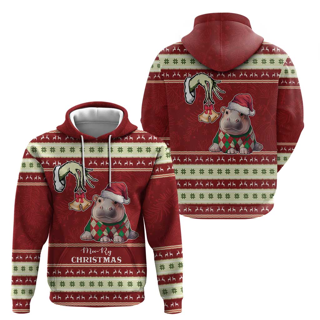 Moo Deng Moo-Ry Christmas Hoodie Santa Baby Pygmy Hippo LT9