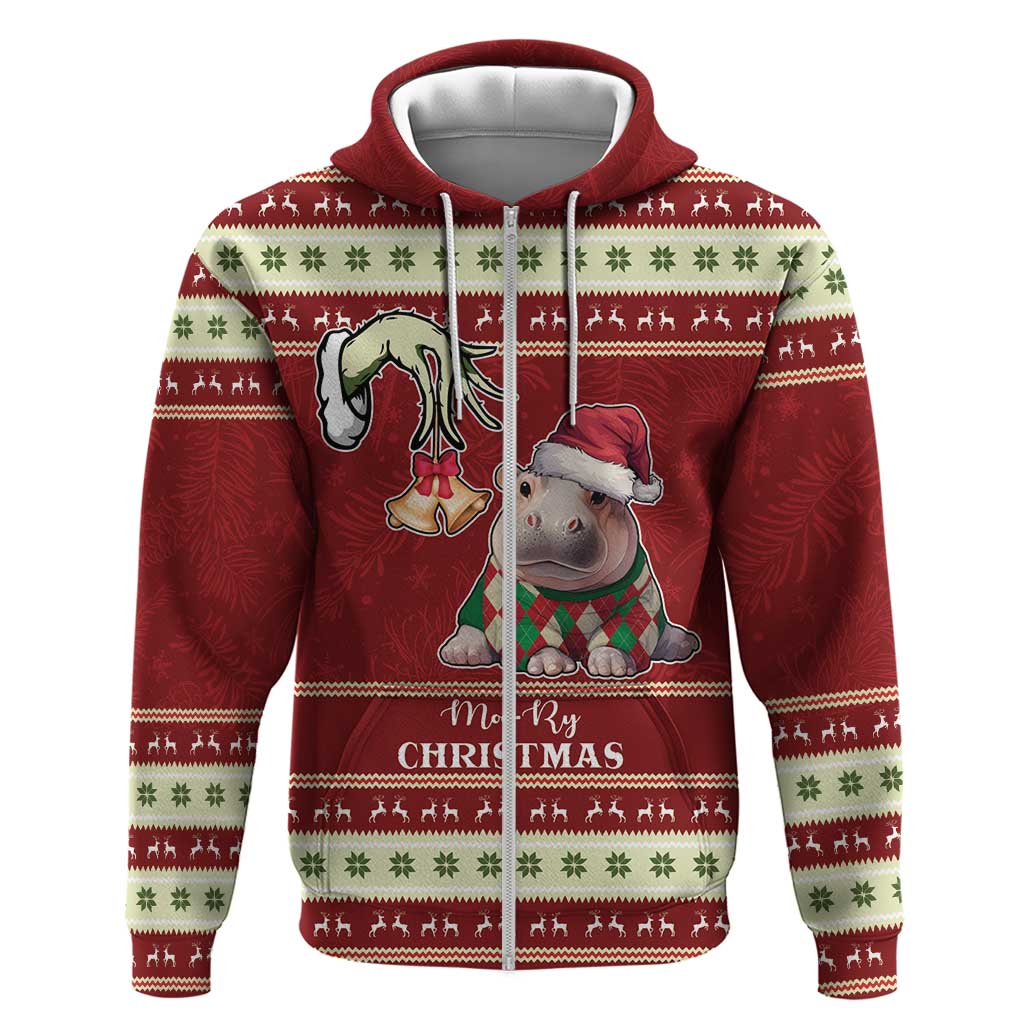Moo Deng Moo-Ry Christmas Hoodie Santa Baby Pygmy Hippo LT9