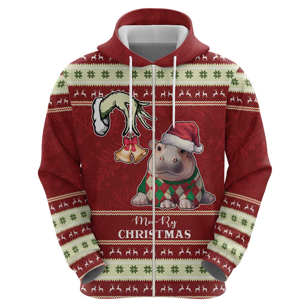 Moo Deng Moo-Ry Christmas Hoodie Santa Baby Pygmy Hippo LT9