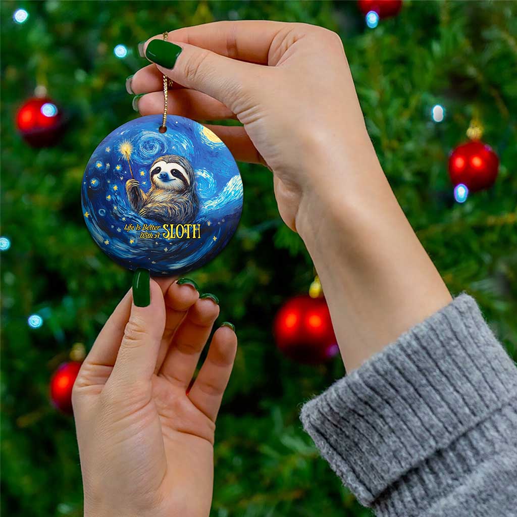 Sloth Life Is The Best Life Ceramic Ornament with Starry Night Sky LT9