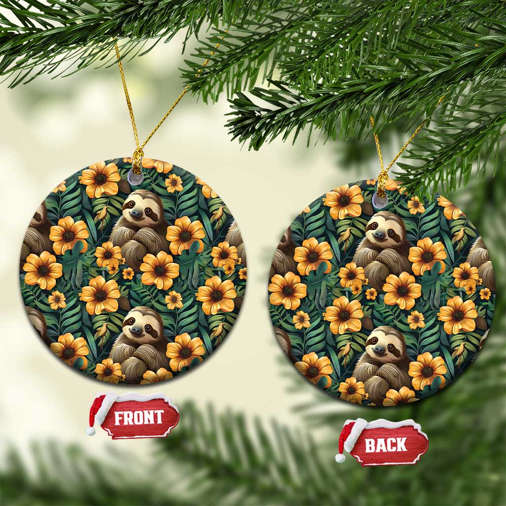 Sloth with Flowers Seamless Style Ceramic Ornament LT9
