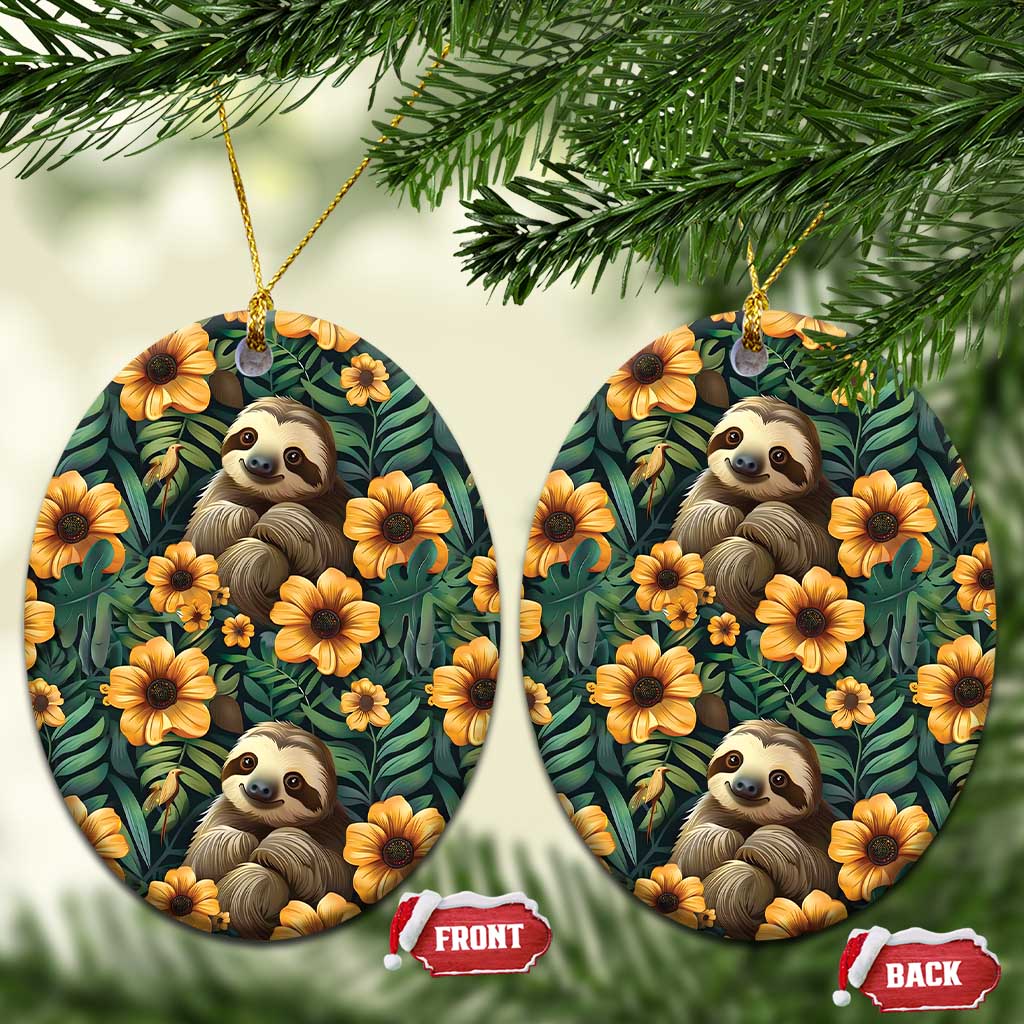 Sloth with Flowers Seamless Style Ceramic Ornament LT9