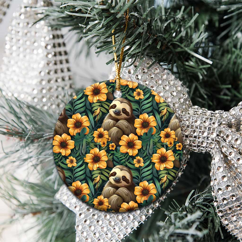 Sloth with Flowers Seamless Style Ceramic Ornament LT9