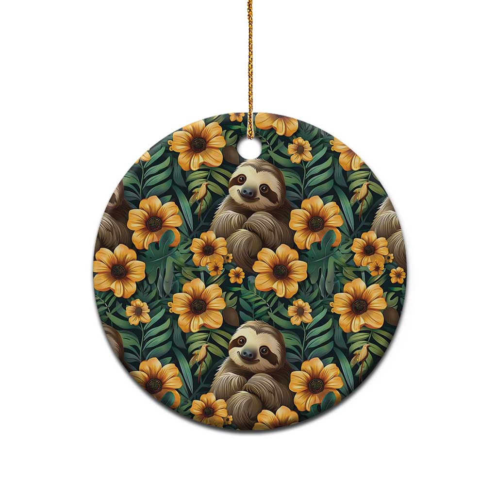 Sloth with Flowers Seamless Style Ceramic Ornament LT9