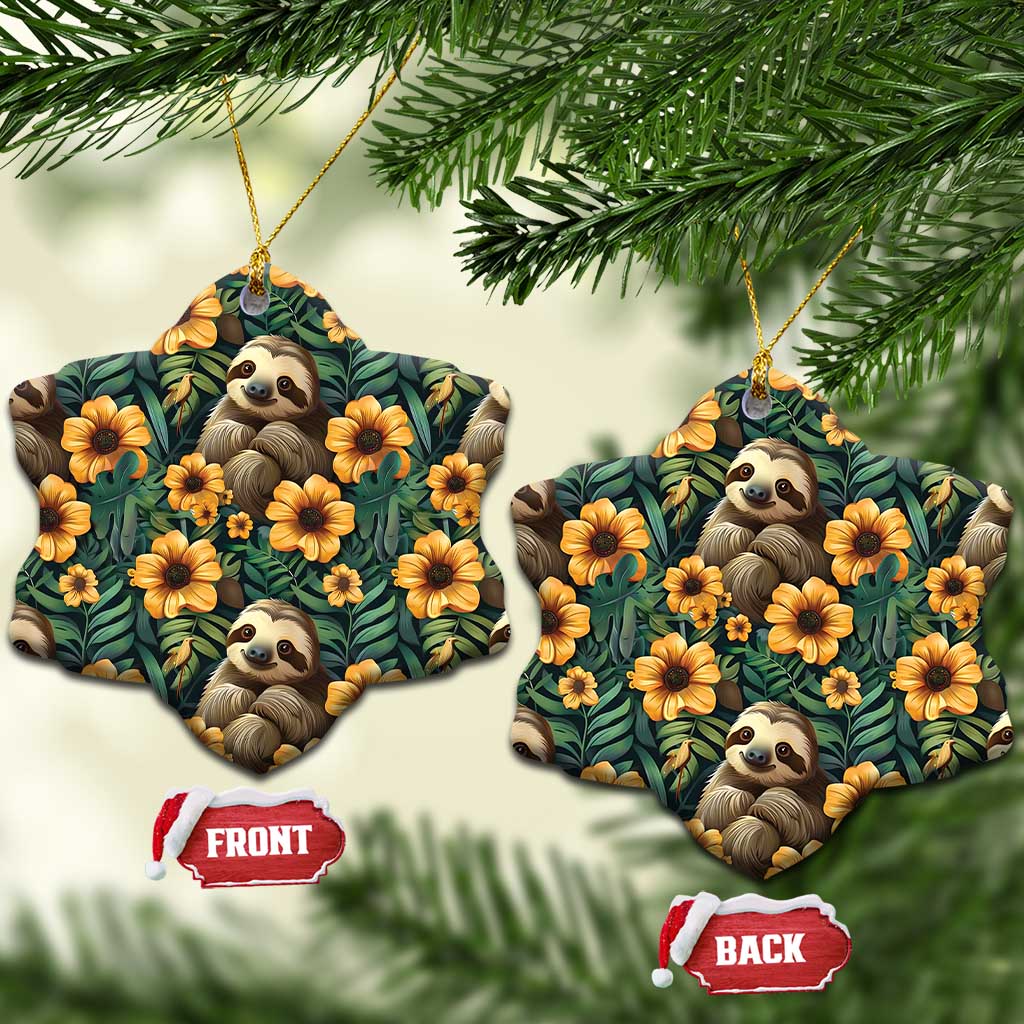 Sloth with Flowers Seamless Style Ceramic Ornament LT9
