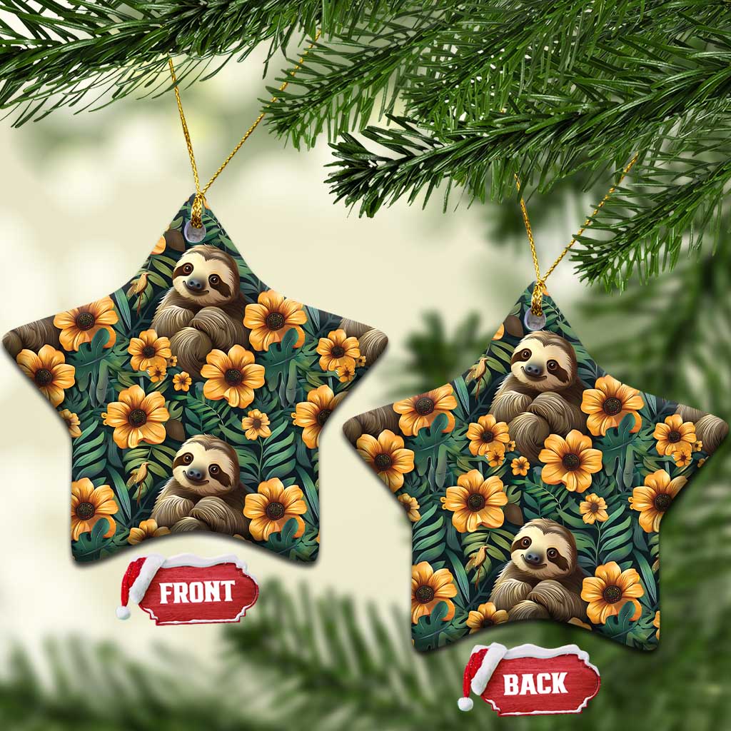 Sloth with Flowers Seamless Style Ceramic Ornament LT9