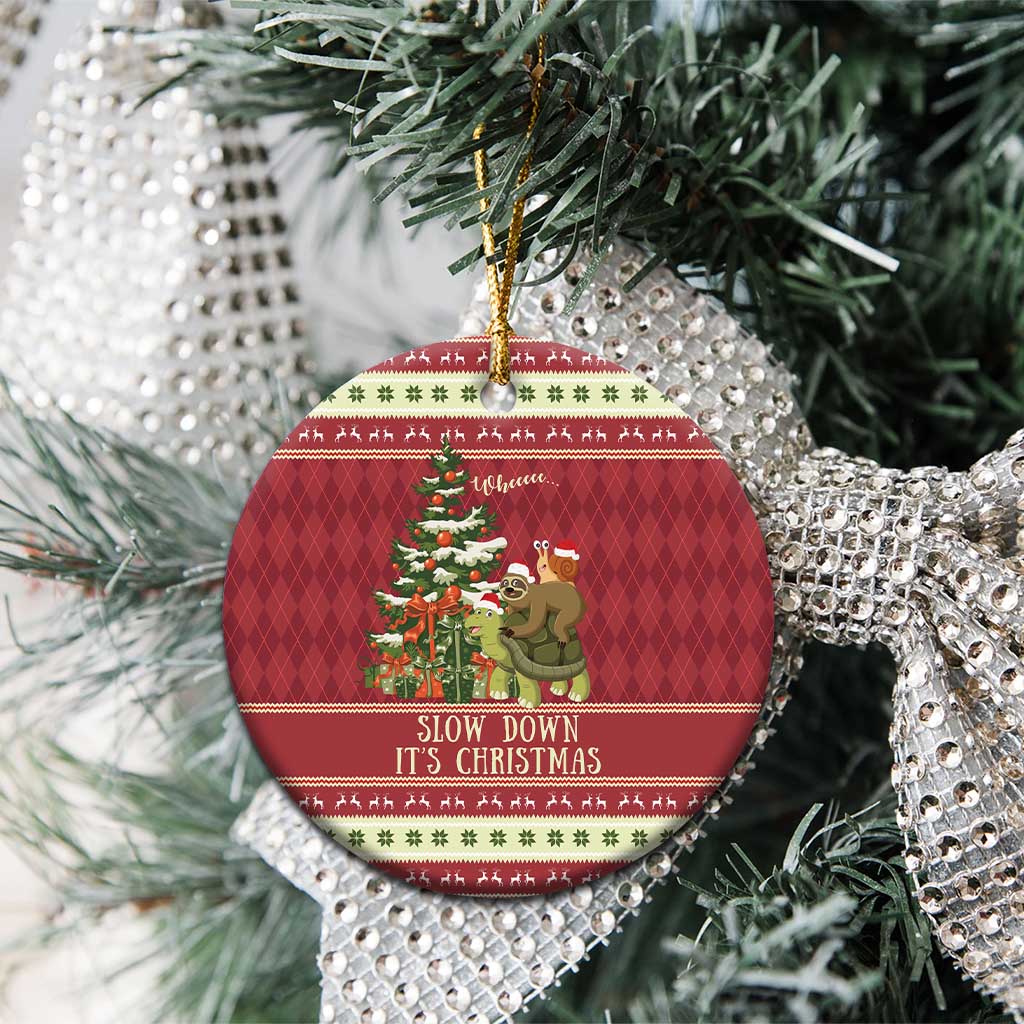 Sloth And Snail Riding A Turtle Wheeee Ceramic Ornament Slow Down It's Christmas LT9