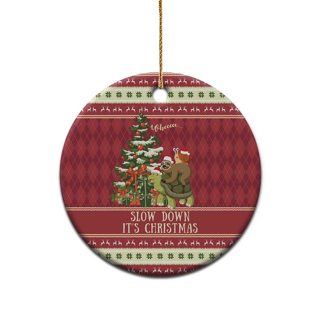 Sloth And Snail Riding A Turtle Wheeee Ceramic Ornament Slow Down It's Christmas LT9
