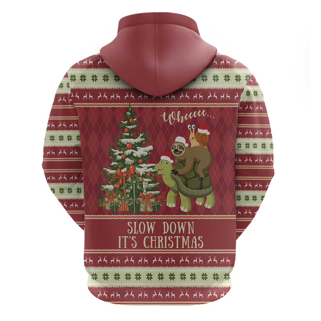Sloth And Snail Riding A Turtle Wheeee Hoodie Slow Down It's Christmas LT9