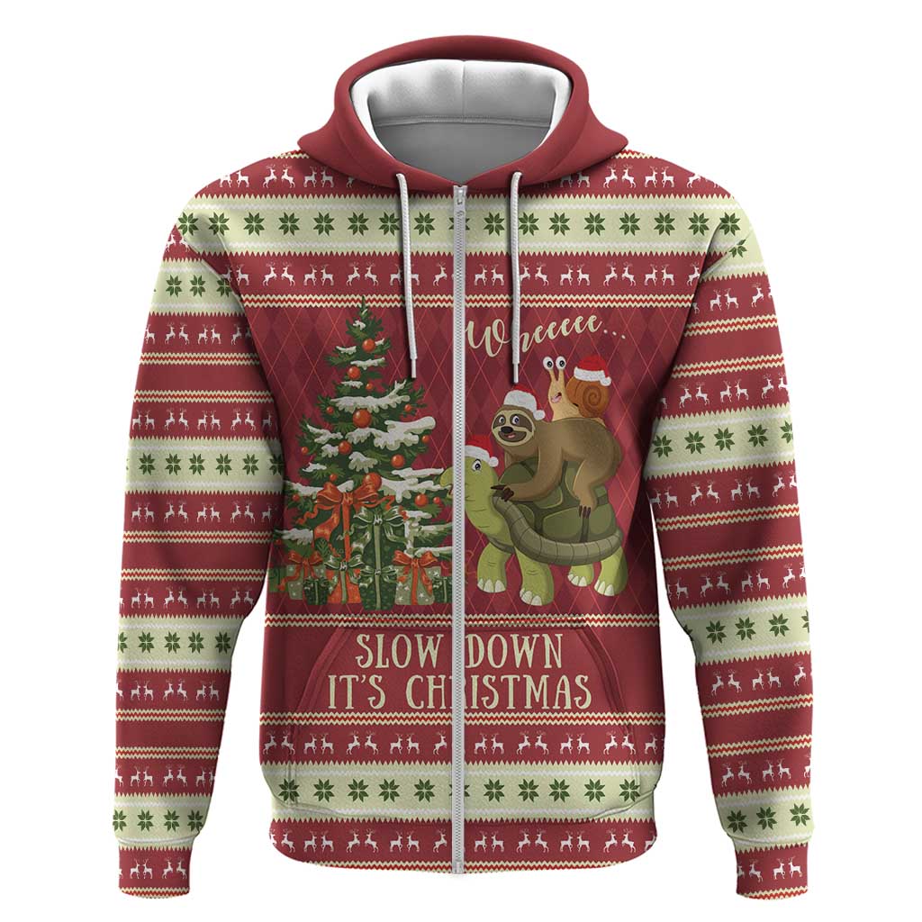Sloth And Snail Riding A Turtle Wheeee Hoodie Slow Down It's Christmas LT9