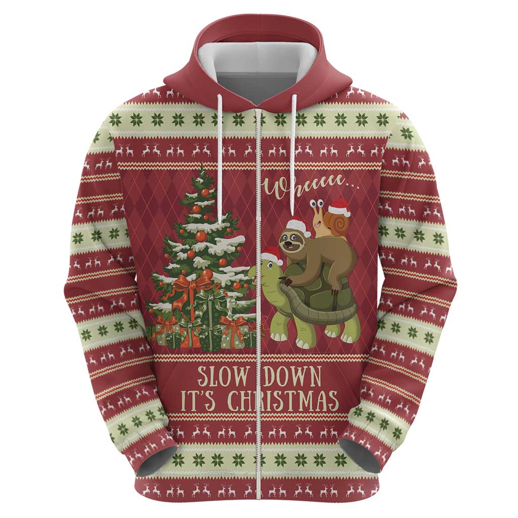 Sloth And Snail Riding A Turtle Wheeee Hoodie Slow Down It's Christmas LT9