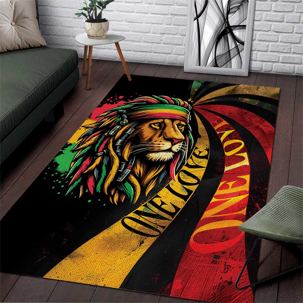 Black Jamaican Area Rug Rastafarian Lion One Love LT9
