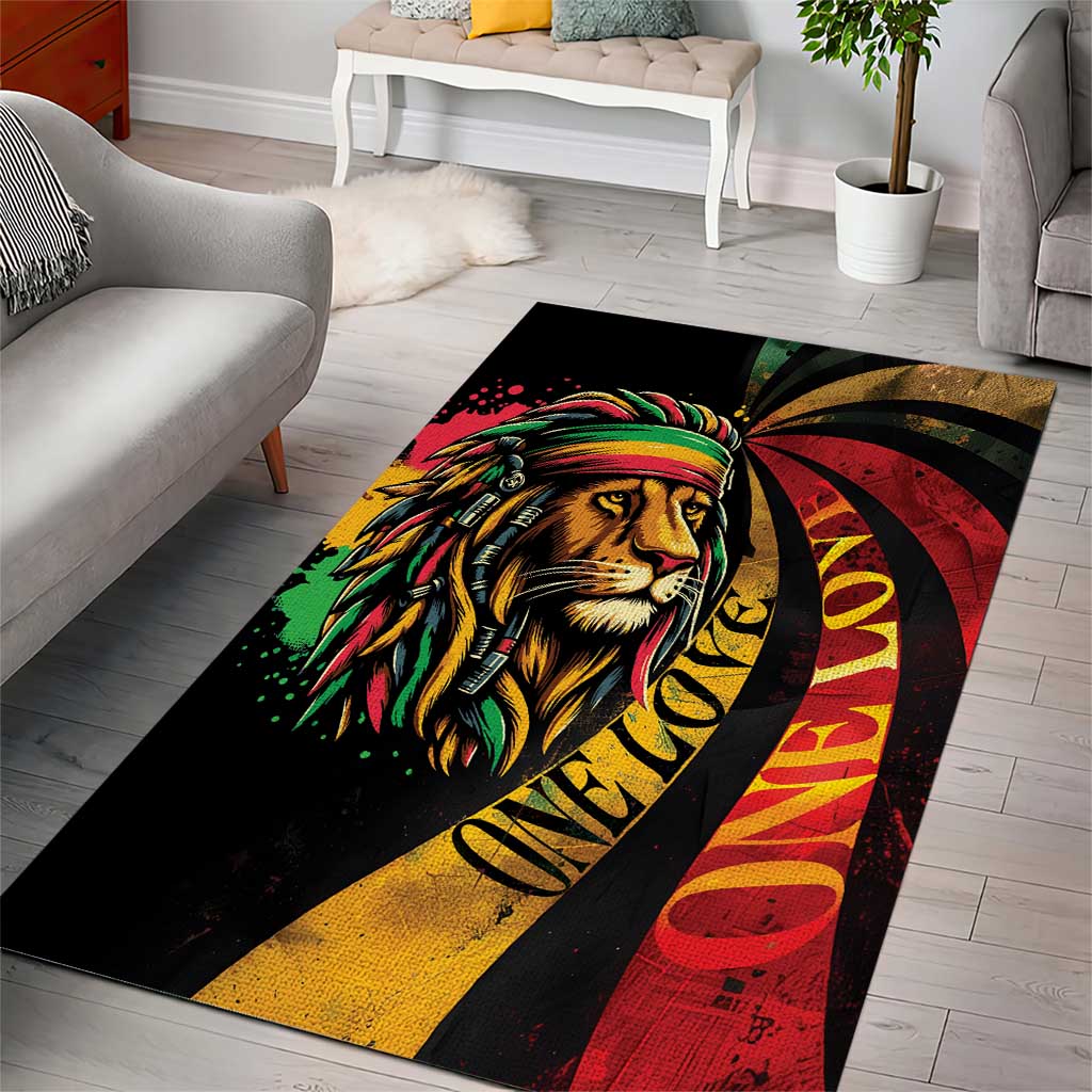 Black Jamaican Area Rug Rastafarian Lion One Love LT9