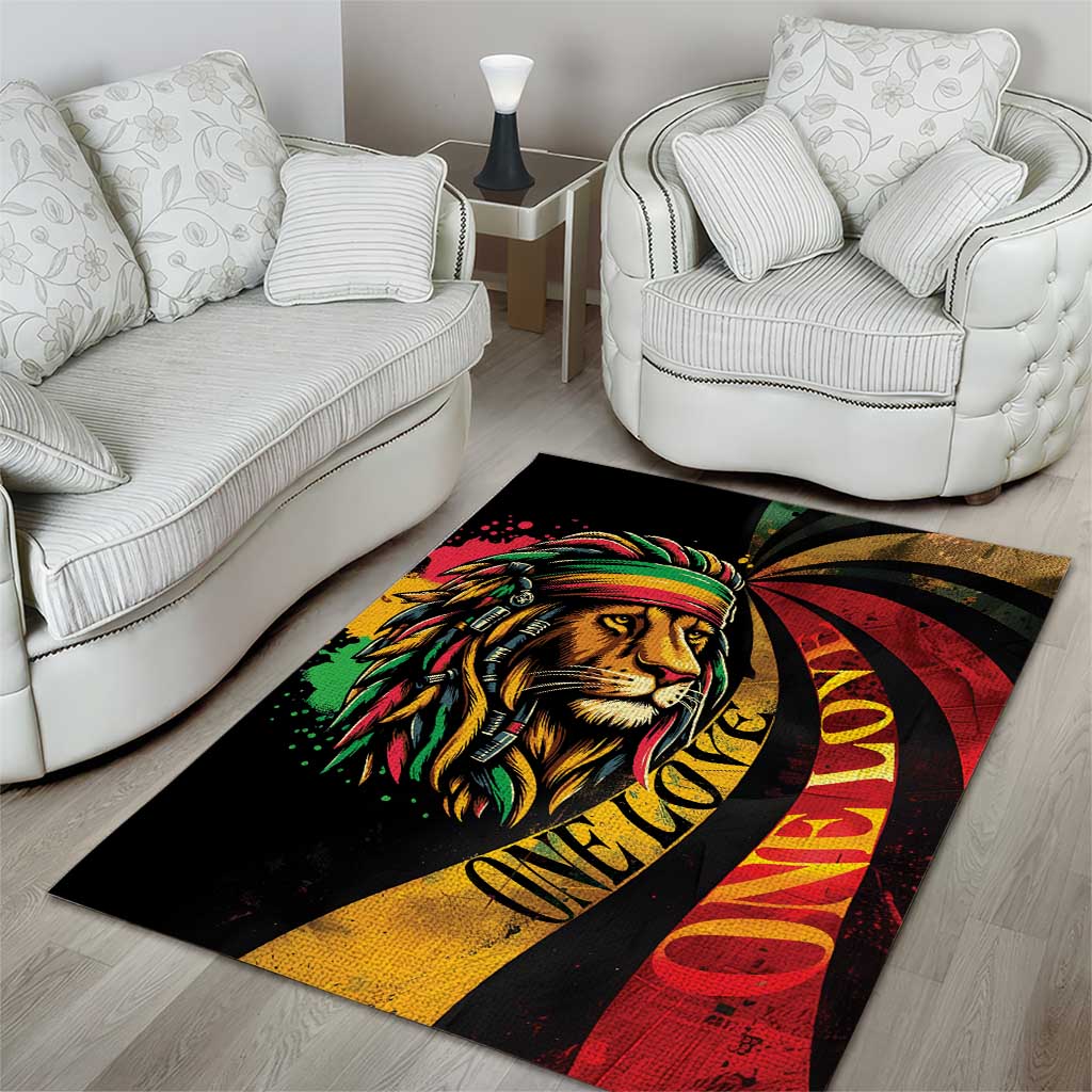 Black Jamaican Area Rug Rastafarian Lion One Love LT9