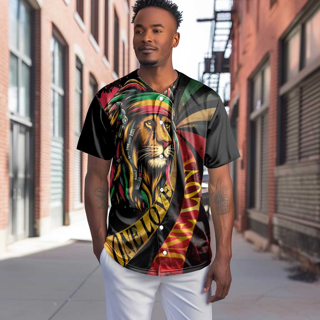 Black Jamaican Baseball Jersey Rastafarian Lion One Love LT9