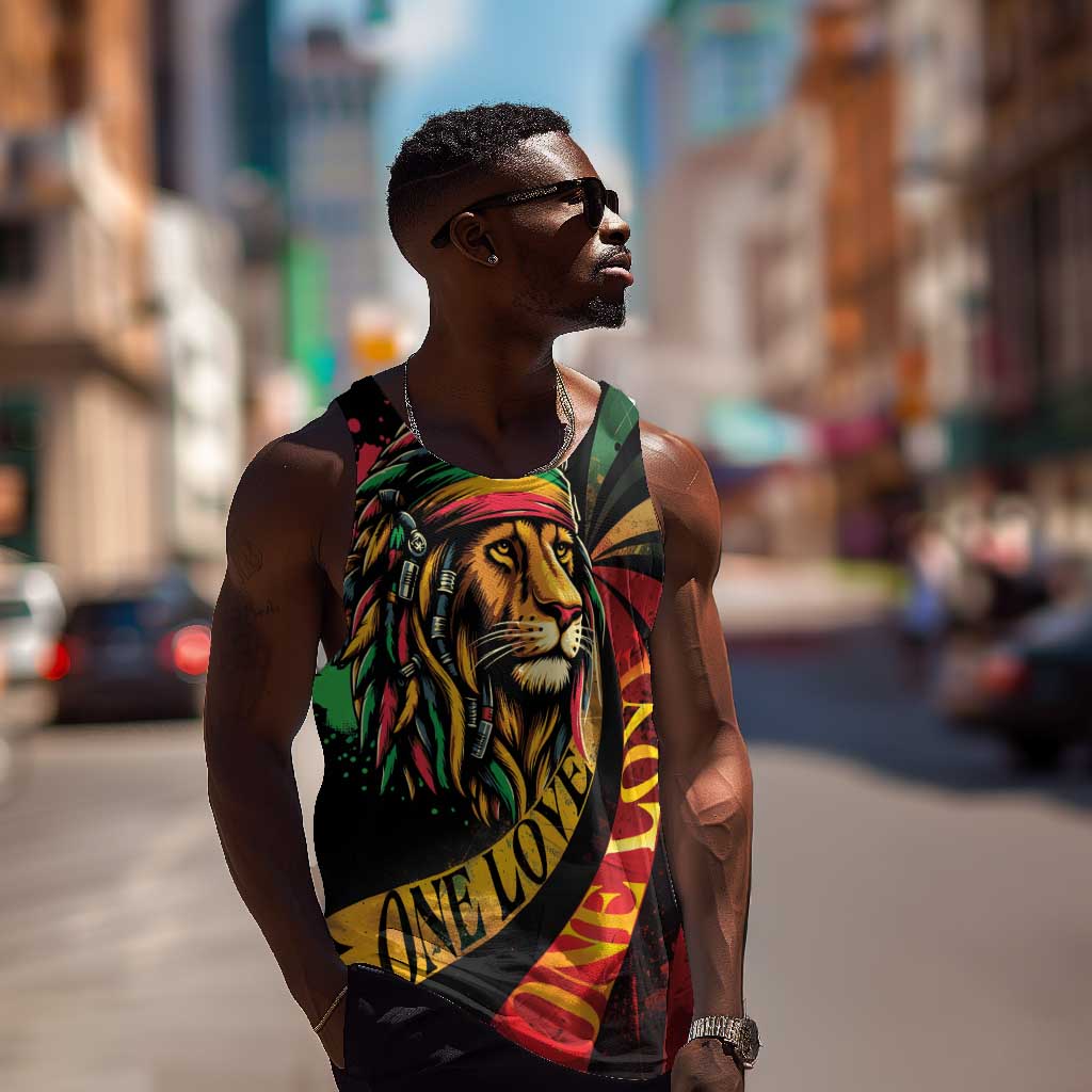 Black Jamaican Men Tank Top Rastafarian Lion One Love LT9