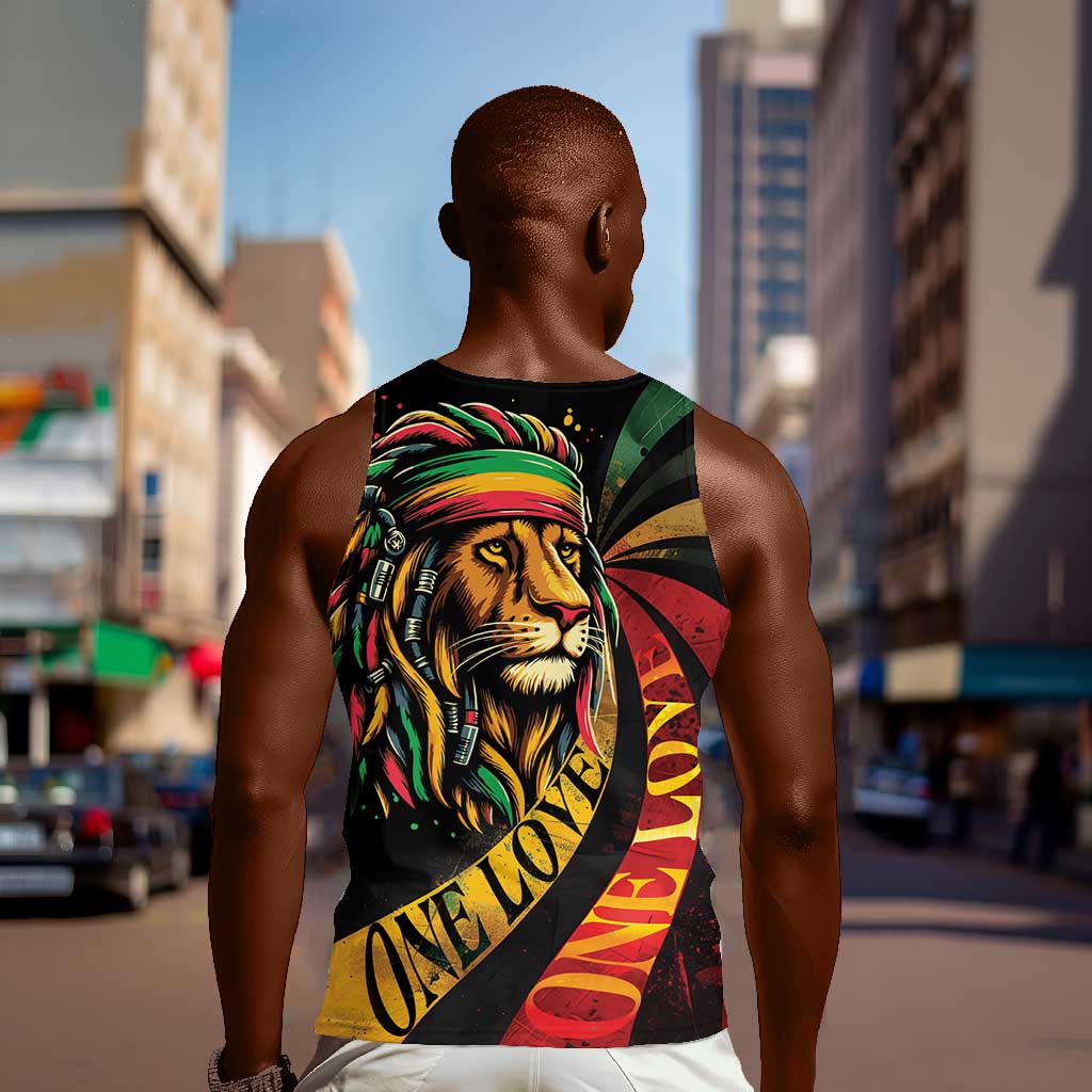 Black Jamaican Men Tank Top Rastafarian Lion One Love LT9