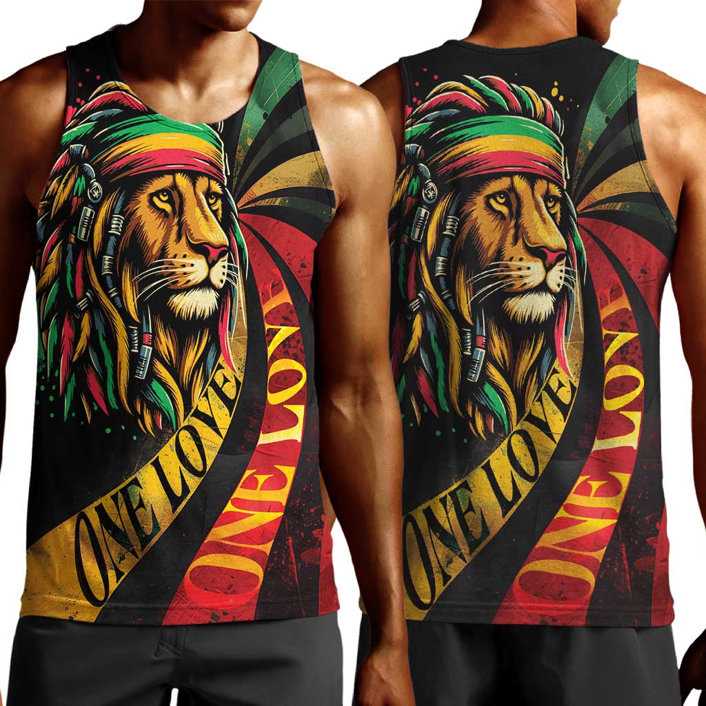 Black Jamaican Men Tank Top Rastafarian Lion One Love LT9