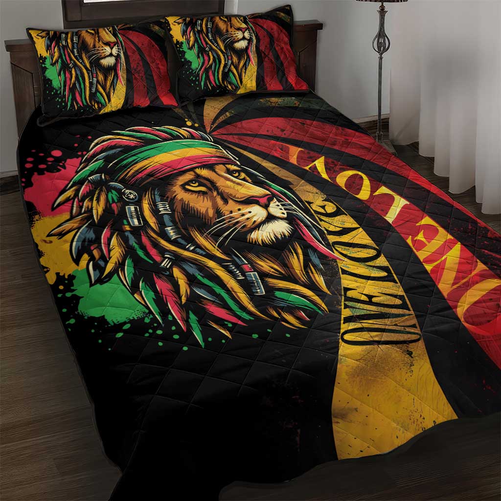 Black Jamaican Quilt Bed Set Rastafarian Lion One Love LT9