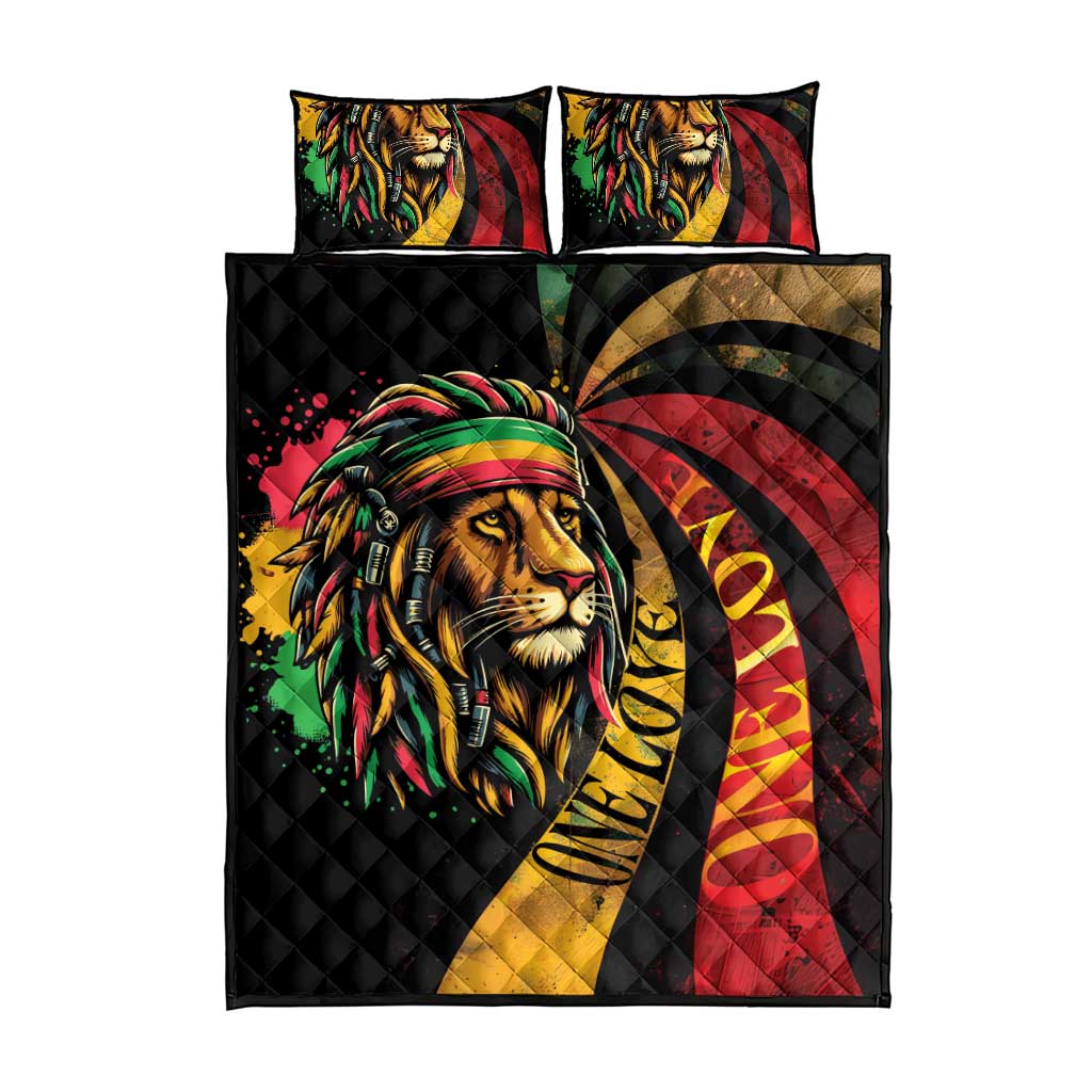 Black Jamaican Quilt Bed Set Rastafarian Lion One Love LT9