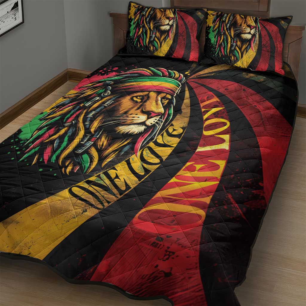 Black Jamaican Quilt Bed Set Rastafarian Lion One Love LT9
