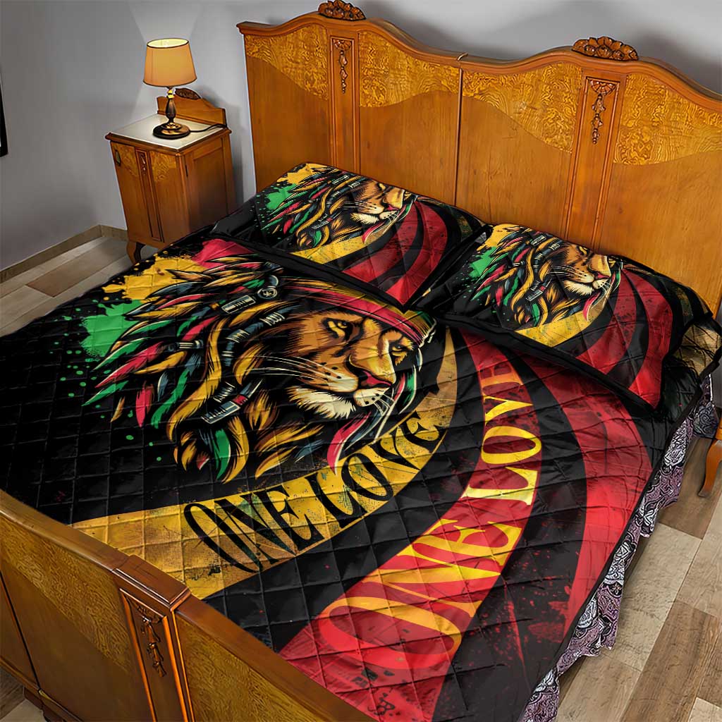 Black Jamaican Quilt Bed Set Rastafarian Lion One Love LT9